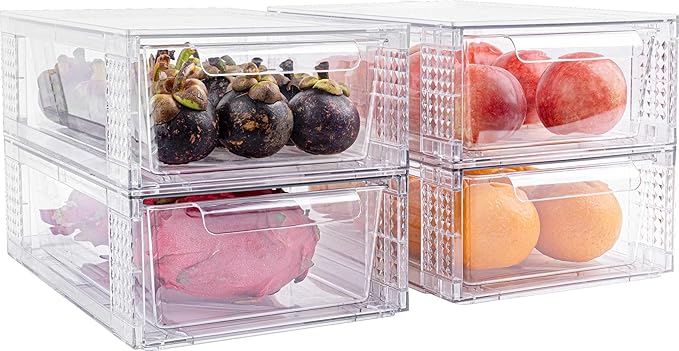 2 Pack Clear Stackable Storage Drawers, 3.95" H Easily Assemble Acrylic Organizer Bins - Multi-Use for Make up, Closet, Pantry, Bathroom, Medicine, Kitchen Cabinet & Undersink Organization
