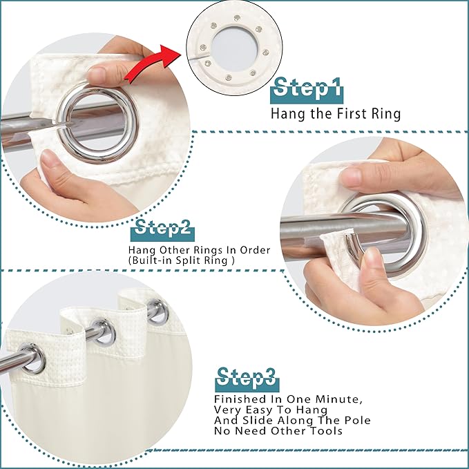 Extra Wide No Hook Waffle Weave Shower Curtain with Snap in Liner Set, 108" x 74" Hotel Luxury Beige Shower Curtains for Bathroom with See Through Top Window, Waterproof, Washable 108W x 74H