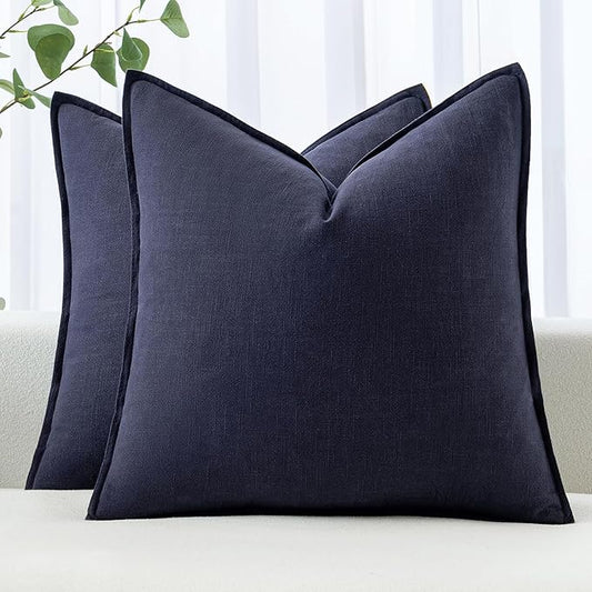 MIULEE Decorative Linen Euro Sham Pillow Covers 24x24 Navy Boho Farmhouse Neutral Couch Throw Pillows for Bed Pack of 2 Accent Modern Pillowcase Summer Sofa Livingroom Home Decor