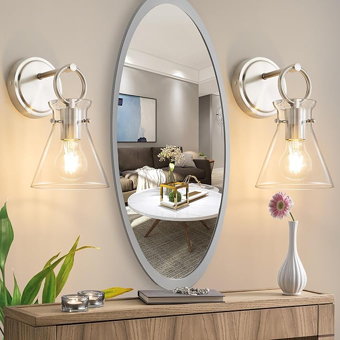 Wall Sconce for Bathroom Modern Vanity Light Fixtures Wall Mount Lighting Lamp Farmhouse Wall Lights with 6 Inch Clear Glass Shade for Bedroom Living Room Mirror Kitchen, Brushed Nickel, 1 Pack