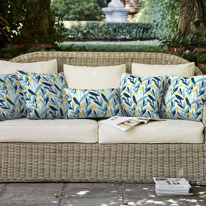 LVTXIII Outdoor Throw Pillows 18x18 Patio Waterproof Square Pillows with Piping Fade Resistant Accent Pillow for Spring Summer Garden Decoration, Set of 2, Leaves Multi