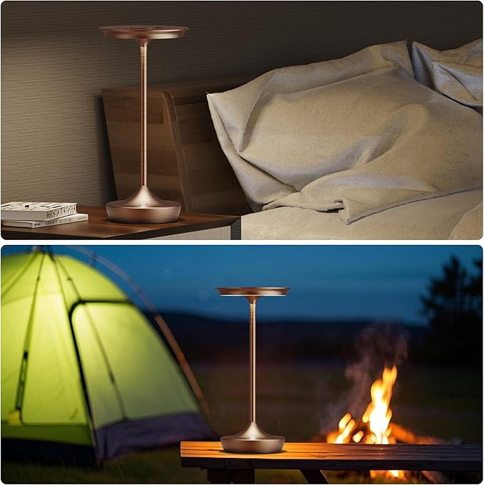 LED Cordless Table Lamps Rechargeable - Outdoor Battery Operated Portable Table Light 3 Color Stepless Dimming Tables Lamp with Memory Function for Patio Restaurant Dining 2 Pack Moka