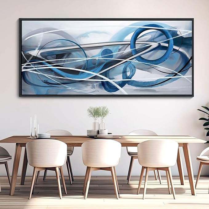 YDYSUNE Large Blue and Gray Painting Wall Art White and Silver Picture for Living Room Modern Living Room Home Bedroom Decoration Blue Framed Artwork Decor 70x31IN