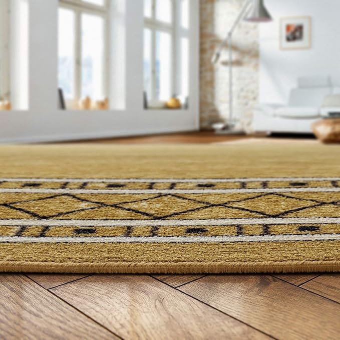Antep Rugs Alfombras Modern Bordered 5x7 Non-Skid (Non-Slip) Low Profile Pile Rubber Backing Indoor Area Rugs (Brown, 5' x 7')