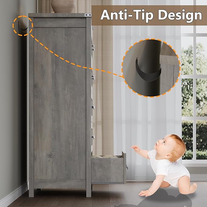 Tall 5-Drawer Dresser, Modern Wooden Storage Chest of Drawers, Dresser TV Stand, Wood Drawer Organizer with Metal Handles for Bedroom, Living Room, Hallway