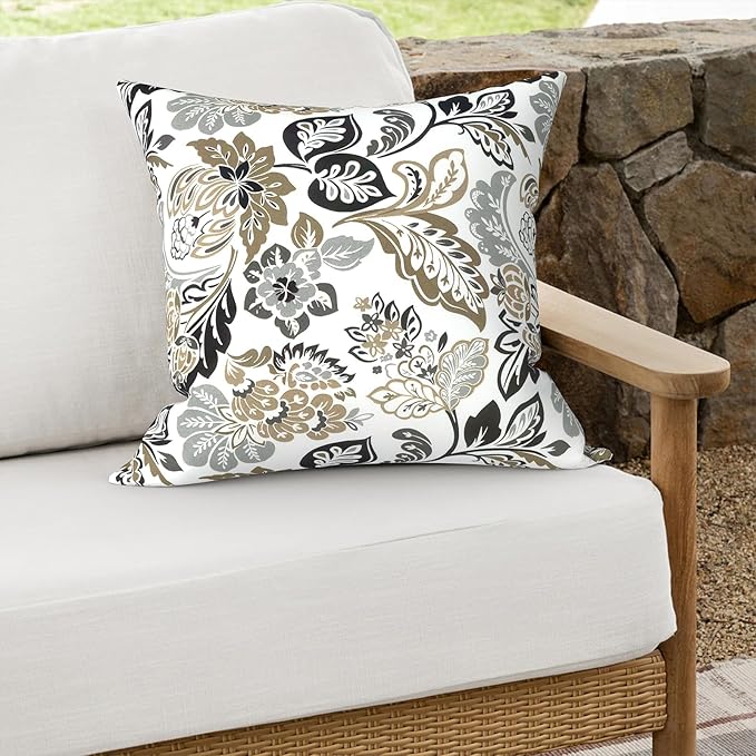 Outdoor Throw Pillows 16x16 Inch, Water Repellent Patio Pillows with Inners Set of 2, Outdoor Pillows for Patio Furniture Home Garden, Dailey Tan