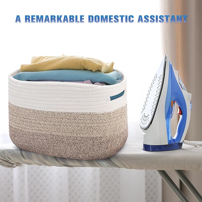 4 Pack Woven Storage Baskets for Organizing - Cotton Rope Baskets for Closet, Toys, Books, Towels, Durable Storage Bins for Shelves, Living Room, Bedroom, 14.76''Lx9.84''Wx8.86''H (khaki, 13")