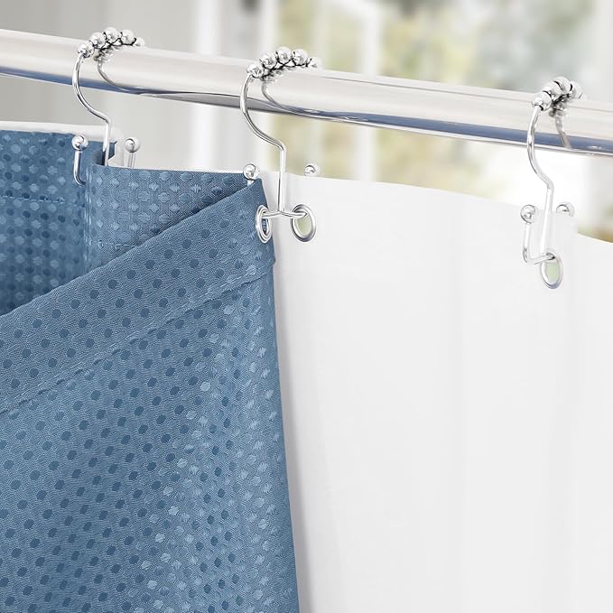 3 in 1 Shower Curtain Set, Moonlight Blue Waffle Shower Curtain and PEVA Liner Set with 12 Stainless Steel Shower Curtain Hooks, Fabric Cloth Shower Curtains for Bathroom, 72 W x 72 H