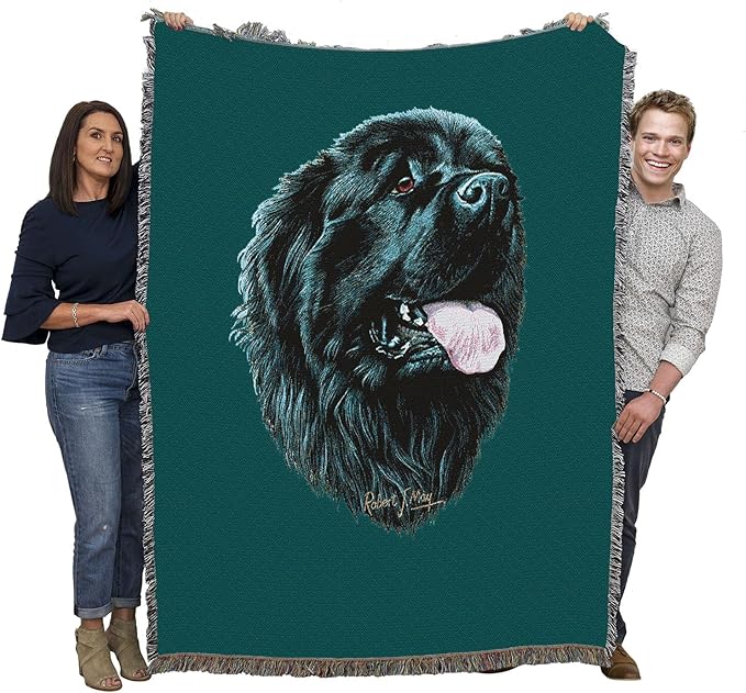 Pure Country Weavers Newfoundland Dog Woven Blanket Teal by Robert May - Gift Cotton Tapestry Throw - Made in The USA - 72" x 54"