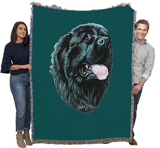 Pure Country Weavers Newfoundland Dog Woven Blanket Teal by Robert May - Gift Cotton Tapestry Throw - Made in The USA - 72" x 54"