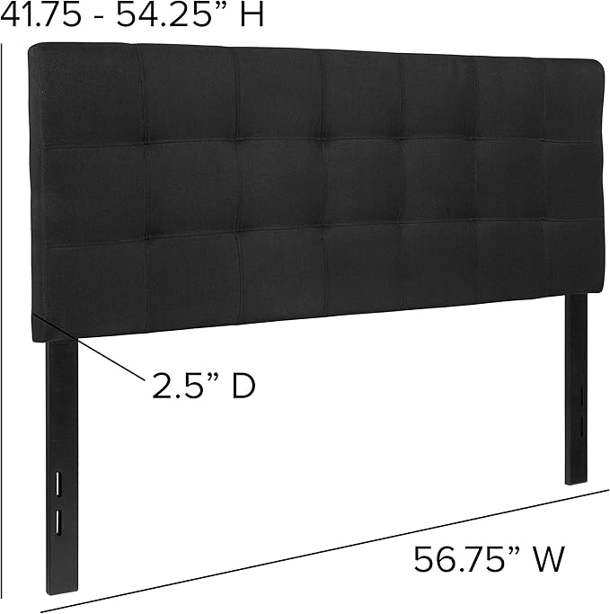 EMMA + OLIVER Quilted Tufted Upholstered Full Size Headboard in Black Fabric