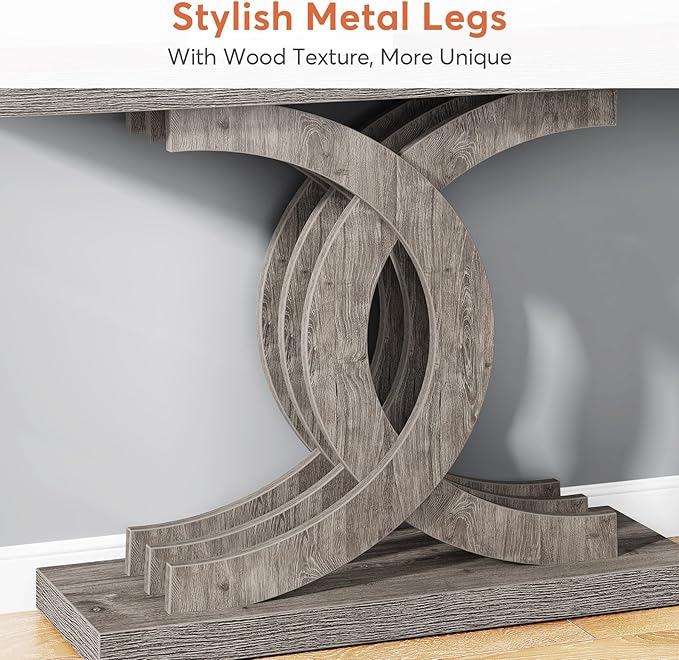 Console Tables Modern Farmhouse 39-inch Entryway Table with Geometric Base, Wooden & Metal Hallway Table for Entrance, Living Room (Grey)