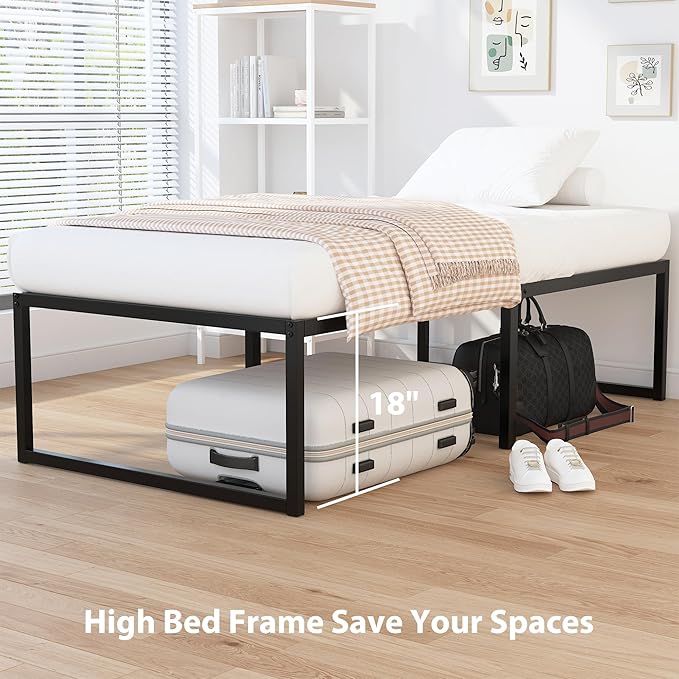 EMODA 18 Inch Narrow Twin Bed Frame 30x75, Heavy Duty Metal Platform No Box Spring Needed, Easy Assembly Noise Free, Black