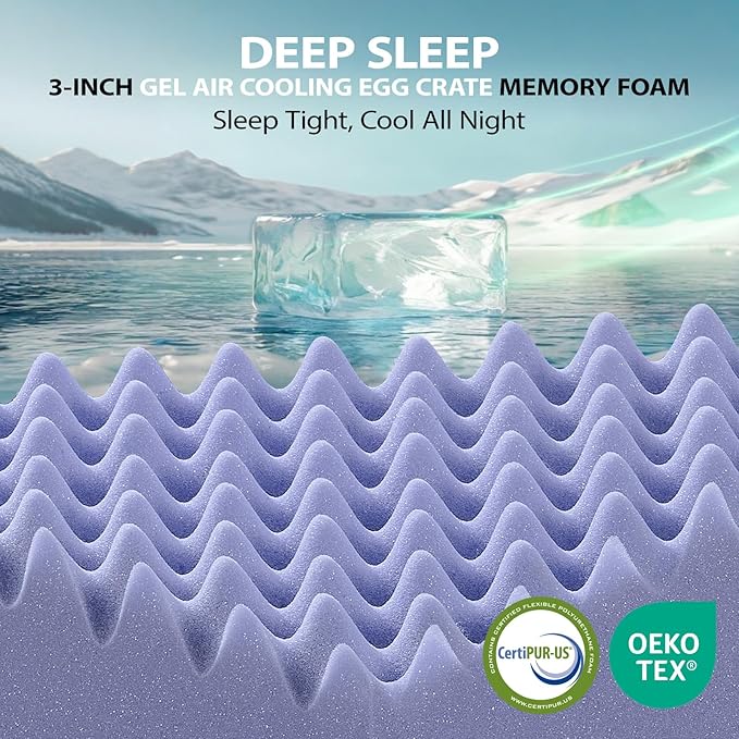 downluxe 5 Inch King Memory Foam Mattress Topper Pro Dual Layer 3 Inch Cooling Gel Egg Crate Memory Foam Plus 2 Inch Pillow Top Medium Firm with Deep Pocket