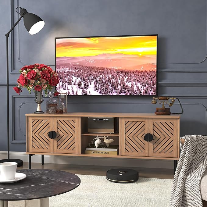 ARTPOWER 63" Modern TV Stands for Living Room, Long Entertainment Center with Storage, TV Console for 55 60 65 70 Inch TV, Bedroom TV Cabinet with Doors, Wood Media Console, Television Stand, Wood