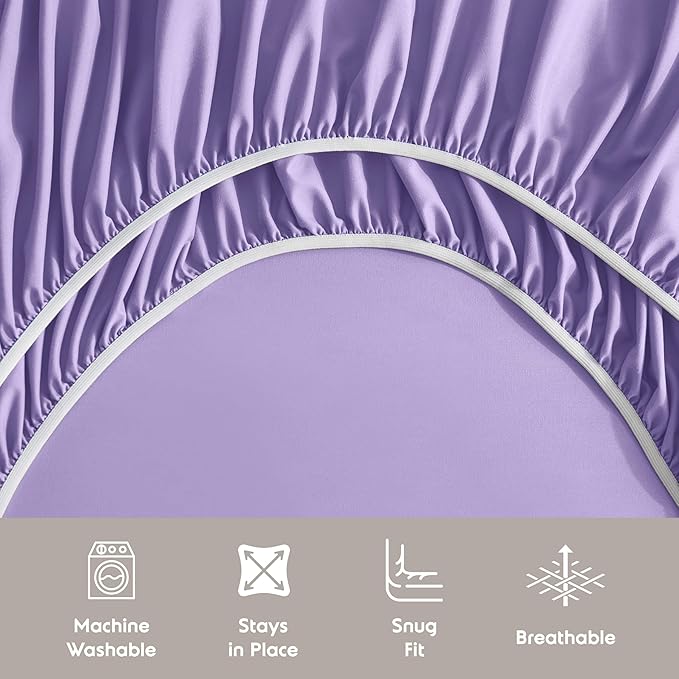 Nestl Short Queen Sheet Set - 1800 Ultra-Soft Microfiber - Double Brushed - Deep Pockets - Easy Fit - 4 Piece Set - Bed Sheets (Short Queen, Lavender)