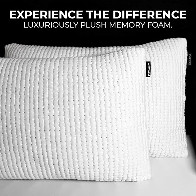Memory Foam Pillow – Queen Size 28x18, Neck Supporting Pillow for Side, Back & Stomach Sleepers – Hypoallergenic, Plush, Supportive Bed Pillow – Washable Cover, Oeko-TEX Certified