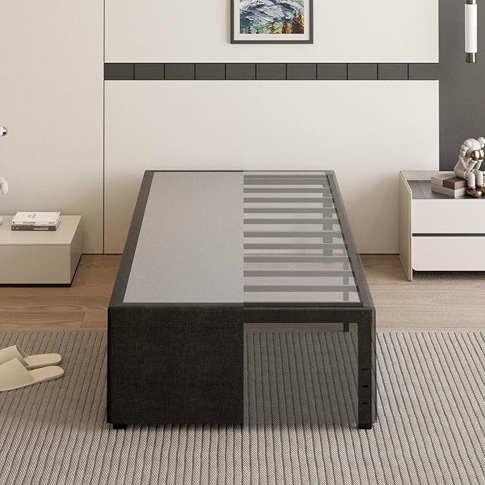 18 Inch Twin XL Bed Frames with Black Bed Cover, Metal Bed Frame Twin XL No Box Spring Needed, Heavy Duty Mattress Foundation, Easy Assembly, Noise Free