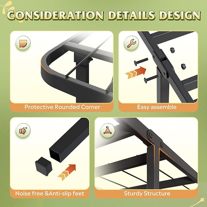 WLIVE Foldable Twin Bed Frames, Metal Platform Bed Frame Twin Size with Heavy Duty Steel Slats, No Box Spring Needed, Easy Assembly, No Noise, Black