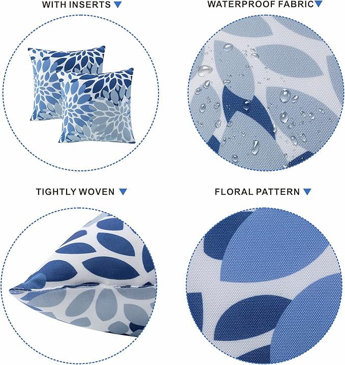 Outdoor Pillows, Pack of 2 Waterproof Decorative Throw Pillows with Inserts, 18”x18” Square Pillows for Couch, Sofa and Patio Furniture
