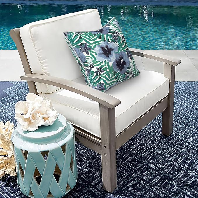 Outdoor Throw Pillow Covers Pack of 2, Decorative Water Repellent Square Pillow Cases 18x18 Inch, Patio Pillowcases for Home Patio Furniture Use, Blue Salmone Tropical