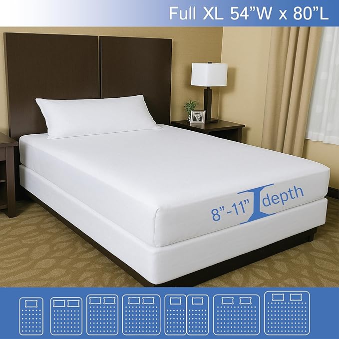 Full Extra Long (XL) Mattress Protector 54x80 Waterproof Zippered Encasement Premium Bed Cover Protects Against Dust (8"-11" Depth)