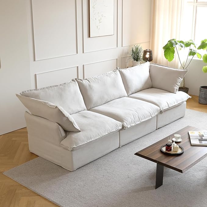 JACH 122.82" Cloud Couch Sectional for Living Room, Modular 3 Seats Sofas, Convertible Sectional Couches, Cushion Covers Removable, Two Corners and One Middle Sofa for Living Room (Beige)