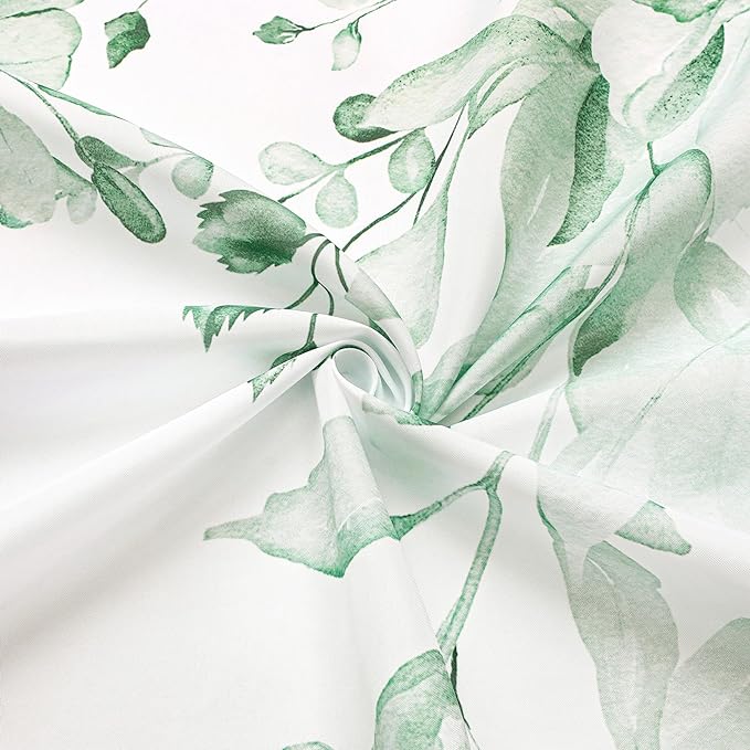 Gibelle Mint Green Eucalyptus Shower Curtain, Watercolor Plant Leaves with Floral Bathroom Shower Curtain Set with Hooks, 72x72