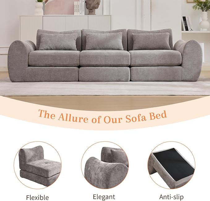 MAXMAXX 102" Modular Sectional Cloud Sofa,4-in-1 Folding Convertible Sofa Bed, Floor Boneless Couch, Modular Cushion Couch,Suitable for Living Room,Bedroom and Recreation Room (Gray)