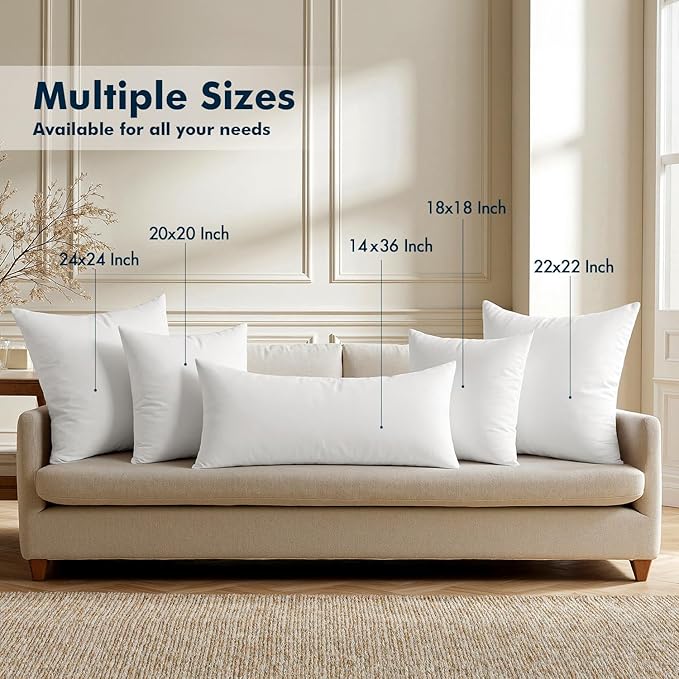 MIULEE Throw Pillows Inserts, 14x36 Inch 100% Virgin Fiber Filling Bed Couch Pillows