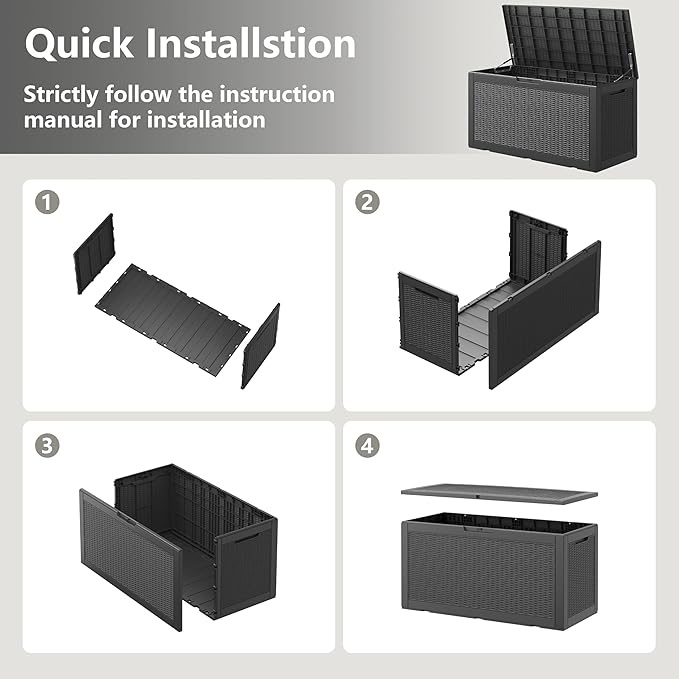 100 Gallon Deck Box Lockable Resin Outdoor Storage Box waterproof Outdoor Container for Patio Furniture Cushions, Pillow