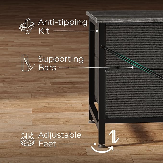 Huuger 63 Inch Long Dresser for Bedroom, Wide TV Stand for 55, 65, 70 Inch TV, 6 Drawer Dresser for Closet with Fabric Drawers, Storage Organizer for Bedroom, Entryway, Grey