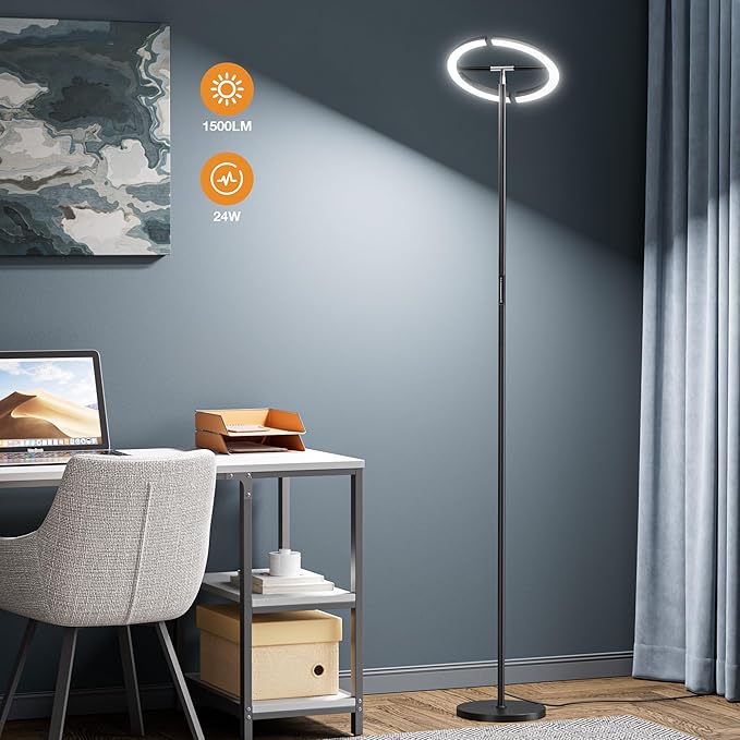 LED Floor Lamp - 70" Tall Modern Standing Lamp with 2 Rotatable Lights, Remote & Touch Control, 24W Bright Stepless Dimmable, Ideal for Living Room Bedroom Office(Black)