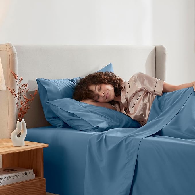 Nestl Short Queen Sheet Set - 1800 Ultra-Soft Microfiber - Double Brushed - Deep Pockets - Easy Fit - 4 Piece Set - Bed Sheets (Short Queen, Blue Heaven)