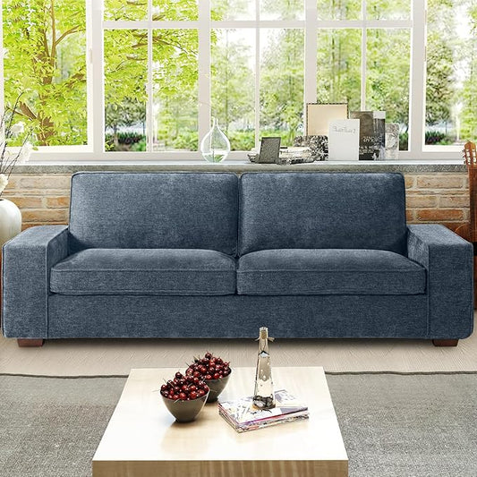 EASELAND 89" Modern Sofa Couch for Living Room, Chenille Sofa Couch with Wide Armrest,3 Seater Deep Seats Sofa Couch with Removable Cover Easy to Install（Blue