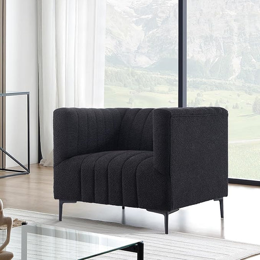 Get Set Style Modern Accent Single Sofa Chair with Arms,Tufted Boucle Upholstered Comfy Reading Arm Chair,Thick Seat Cushion Chair for Living Room Bedroom Study Studio Lounge, Black