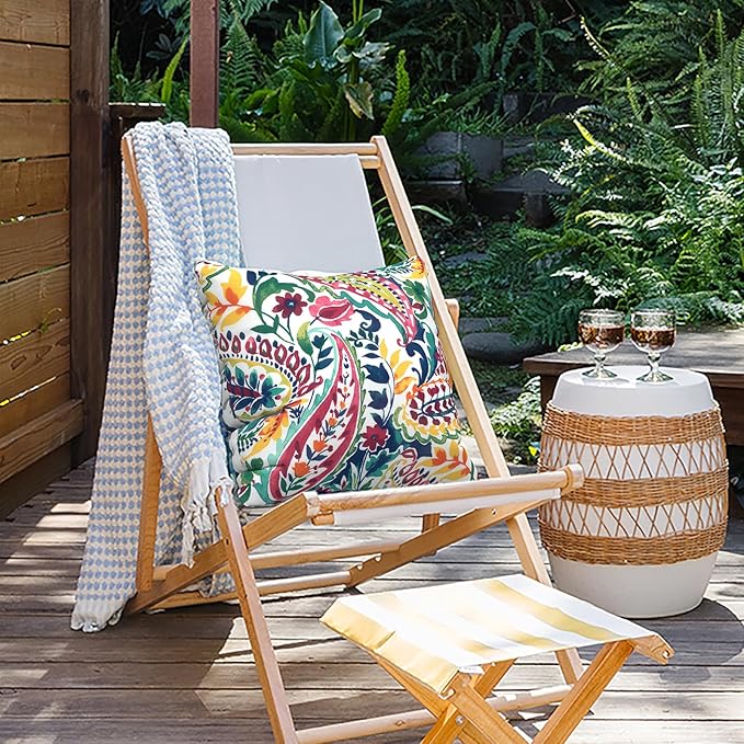 Outdoor Pillows for Patio Furniture 18x18 inch, Square Outdoor Throw Pillows with Inserts, Decorative Toss Pillows for Garden Couch Home Sofa Office Chair, Pack of 2, Vigour Paisley