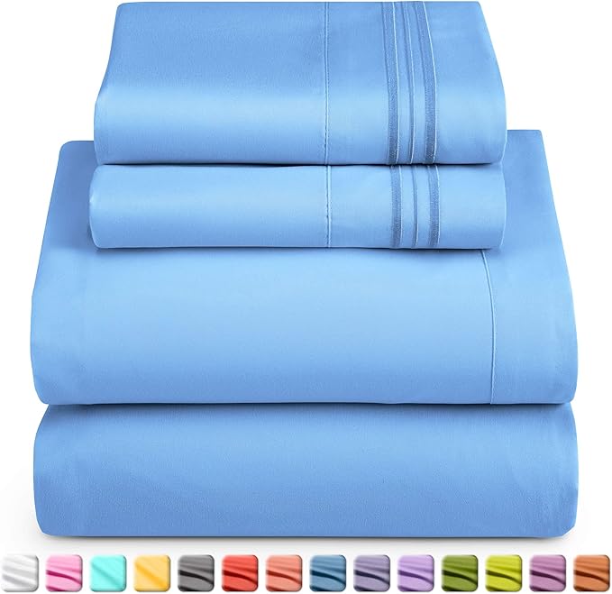Nestl Full Sheet Set - Luxury 1800 Ultra-Soft Microfiber Full Bed Sheets - Double Brushed - Deep Pockets - Easy Fit - 4 Piece Set - Bedding Sheets & Pillowcases (Full, Calm Blue)