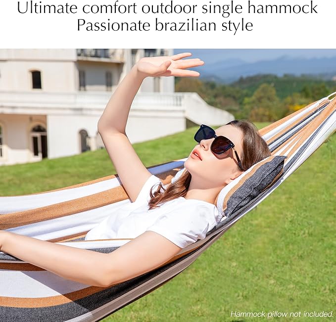 PNAEUT Single Hammocks for Outside, Replacement Outdoor Tree Hammock for Indoor Patio Porch Garden (Coffee, Small)