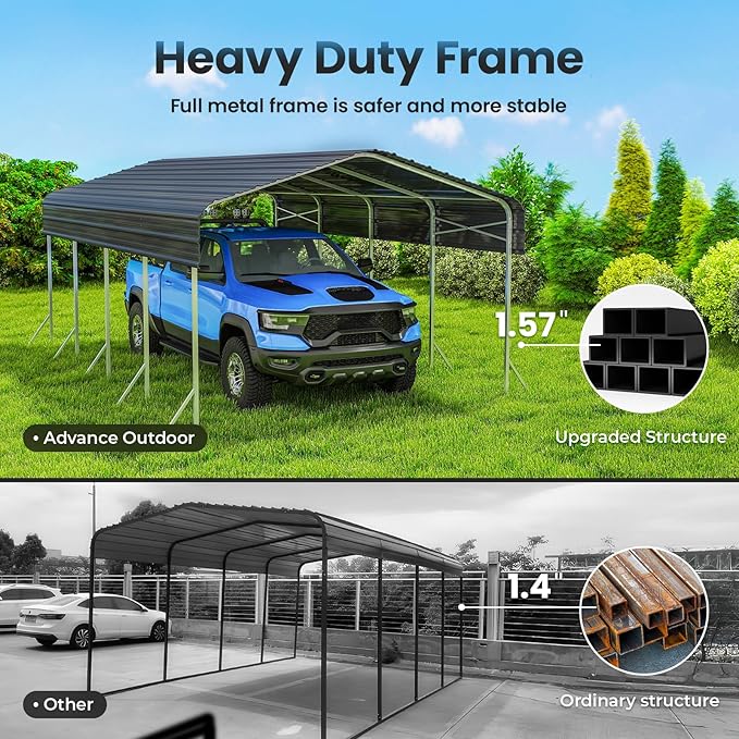 12x20Ft Carport, Heavy Duty Metal Car Port, All-Weather Protection, Easy Assembly for Cars, Trucks, Boats, Tractors, and Outdoor Storage