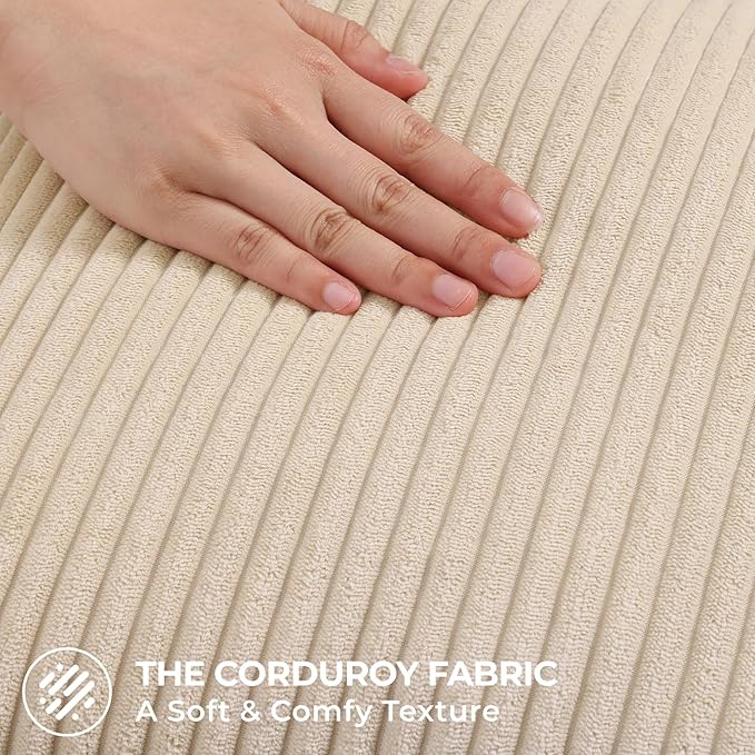 Mecatny Corduroy Decorative Throw Pillow Covers 18x18 Set of 2 for Sofa Living Room, Soft Neutral Boho Couch Pillow Covers for Home Decor, Beige