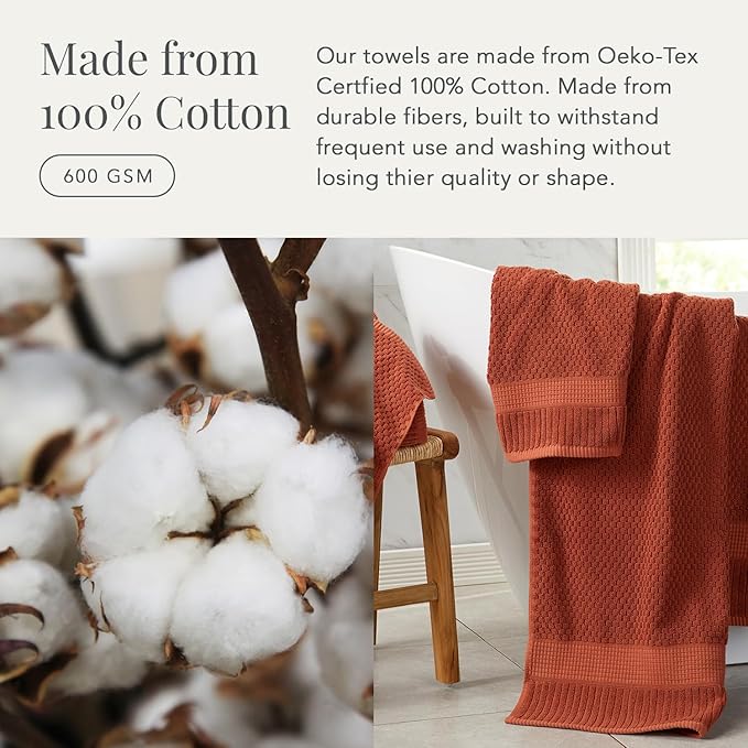 NY Loft 100% Cotton Hand Towel 6 Pack Hand Towel Set | Super Soft & Absorbent Quick-Dry Hand Towels 16" x 28" |Textured and Durable Cotton | Trinity Collection (6 Pack Hand Towel, Clay)