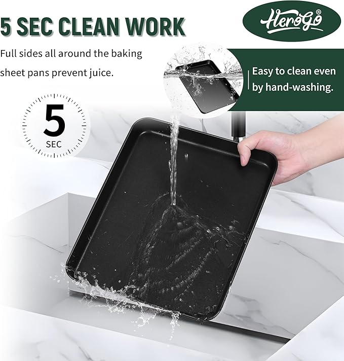Herogo Baking Sheet Pan Set, Nonstick Carbon Steel Cookie Sheet Bakeware Set for Oven, 9.4×12.2×1 Inch Multipurpose Kitchen Cookware 2 Pack, Non-toxic & Heavy Duty & Easy Clean-Medium