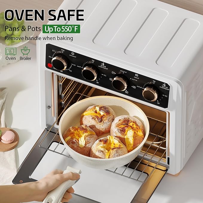 26 Pcs Pots and Pans Set Non Stick, Ceramic Cookware Set Non Toxic with Detachable Handles, Healthy Induction Cookware Dishwasher Oven Safe RV Kitchen Set, PFAS PFOA & PTFE Free, Cream White