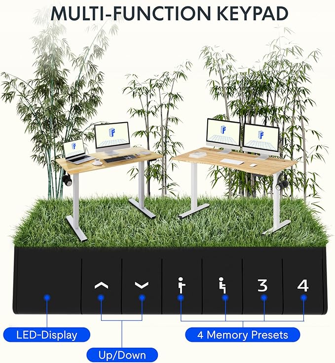 FLEXISPOT EN1 Bamboo Standing Desk, 48 x 24 Inches One-Piece Electric Adjustable Height Desk (Black Frame + Bamboo Top, 2 Packages)