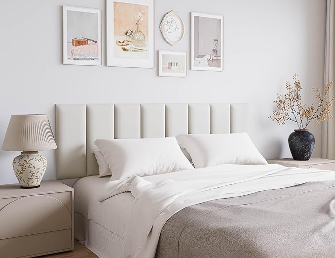 Queen Headboard Only, Upholstered Wall Panels, 9PCS Stick-On Bed Headboard for Adjustable Bed, Decorative Wall Mounted Panels for Bedroom, Head Boards/Queen, 10"x24" Each, White