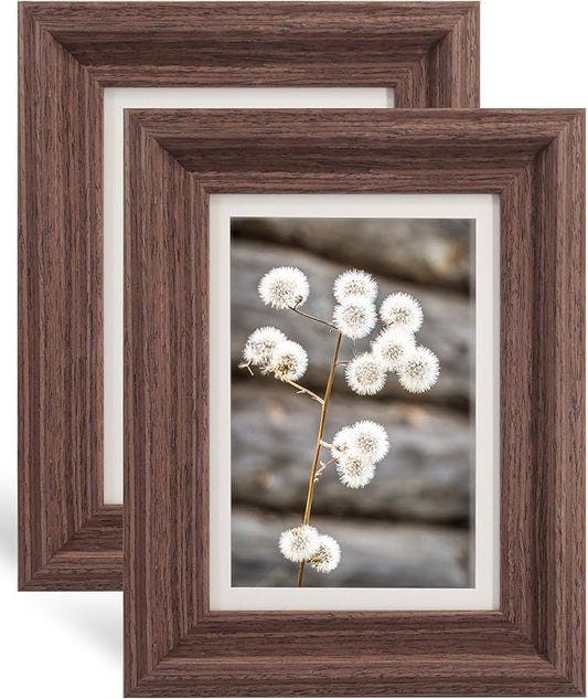 GraduationMall 5x7 Wooden Picture Frames,Display Photos 4x6 with Mat or 5x7 Without Mat,Real Glass,Wall or Tabletop Display,Rustic Brown Set of 2