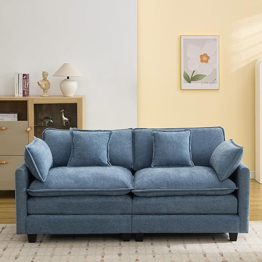76'' Cloud Deep Seat Loveseat, Upholstered Chenille Modular 2-Seats Sectional Sofa Couch, Modern Comfy Settee Loveseat for Living Room Set, Small Apartment, Blue