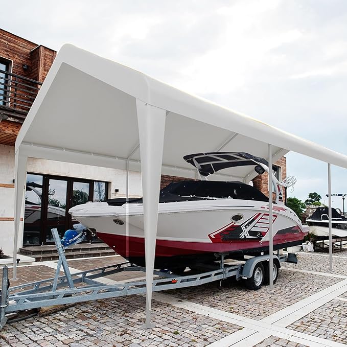 Carport 10x20 Ft, 120 LBS Heavy Duty Car Canopy, Portable Garage with Roll-up Windows and Removable Sidewalls, Car Port for Tractor, Truck, Boat