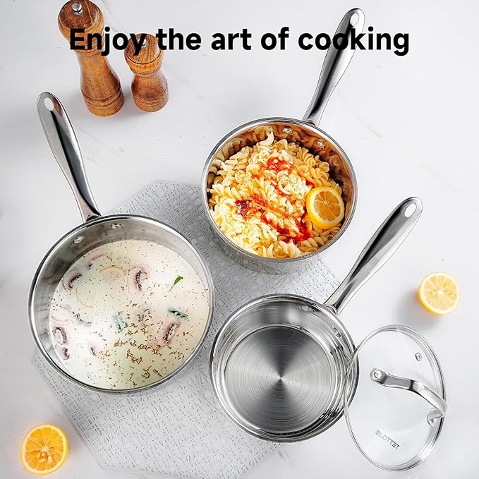 1Qt & 2Qt Stainless Steel Sauce Pan Set with Lid,4 Pcs Non Stick Saucepan,Small Kitchen Pots,Induction Compatible,PFOA FREE